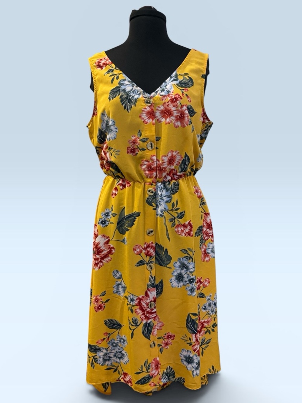 Luxology Yellow Floral V-Neck Midi Dress